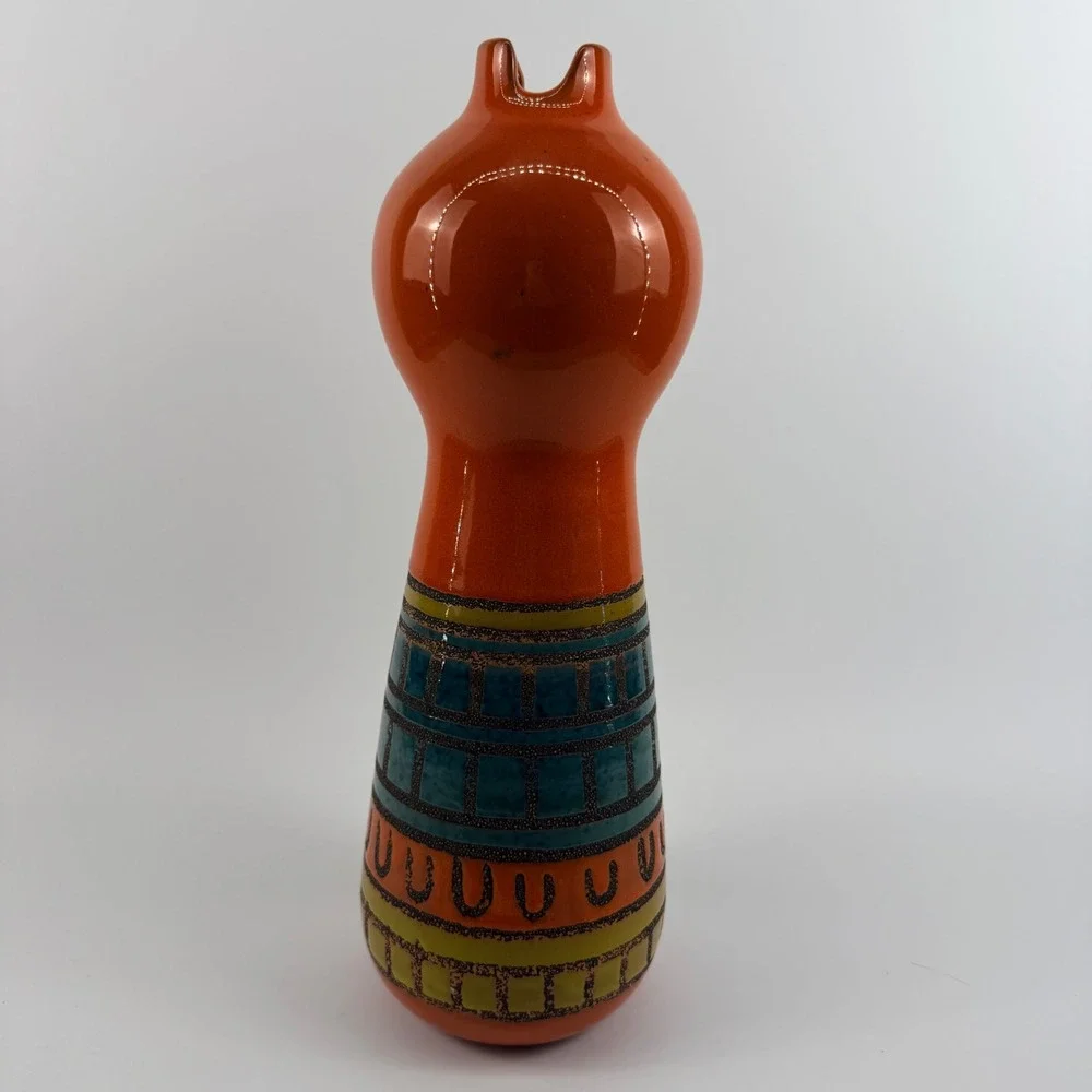 Global Views Italian Pottery Vase Orange Geometric Art Pottery 16 Inch‎